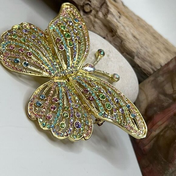Kirks Folly Gold Iridescent Crystal Butterfly Pin - Picture 1 of 6